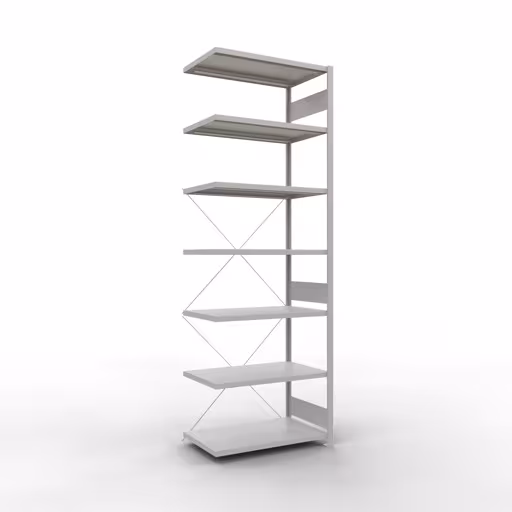 Anbauregal, Fachbodenregal Stecksystem MULTIplus330, 3000 x 1000 x 600 mm (HxBxT), 7 Fachböden, Kreuzstrebe, RAL 7035 lichtgrau von der Marke Schulte Lagertechnik Anbauregal, Fachbodenregal Stecksystem MULTIplus330, 3000 x 1000 x 600 mm (HxBxT), 7 Fachböden, Kreuzstrebe, RAL 7035 lichtgrau aus der Kategorie Anbauregal mit der Artikelnummer 33867