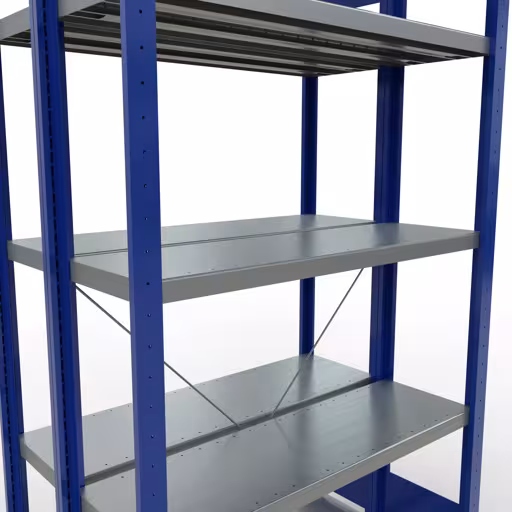 Abbildung Nr 15 des Artikels Grundregal, Doppelregal, Fachbodenregal Stecksystem MULTIplus250, 2000 x 1000 x (2x300) mm (HxBxT), 2x5 Fachböden, Kreuzstrebe, RAL 5010 enzianblau aus der Produktgruppe Fachbodenregale von der Marke Schulte Lagertechnik