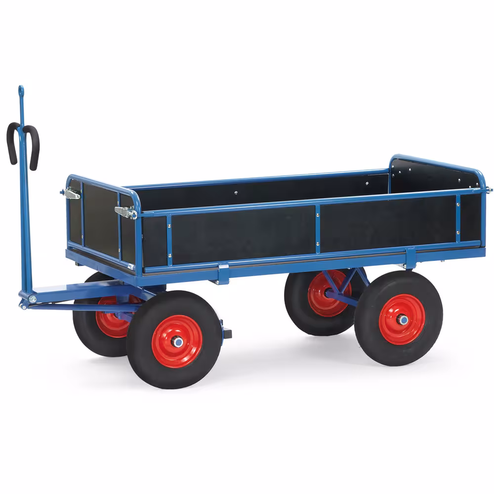 Handpritschenwagen Bordwände mit Zugöse Baukasten-System aus Profilstahl geschweißt, pulverbeschichtet blau RAL 5007, 4 Eckhülsen Typ Bereifung: Vollgummi aus der Kategorie Handwagen/Pritschenwagen mit der Artikelnr. 6456VZ