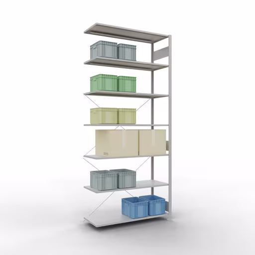 Stecksystem Anbauregal 3000x1300x500 mm, Typ 150 kg, lichtgrau aus der Kategorie Anbauregal mit der GTIN 4004514293145 Stecksystem Anbauregal 3000x1300x500 mm, Typ 150 kg, lichtgrau von der Marke Schulte Lagertechnik aus der Produktreihe Stecksystem