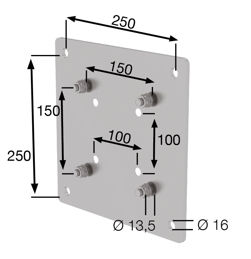 Munk Adapterplatte Edelstahl 100 x 100 mm, 150 x 150 mm