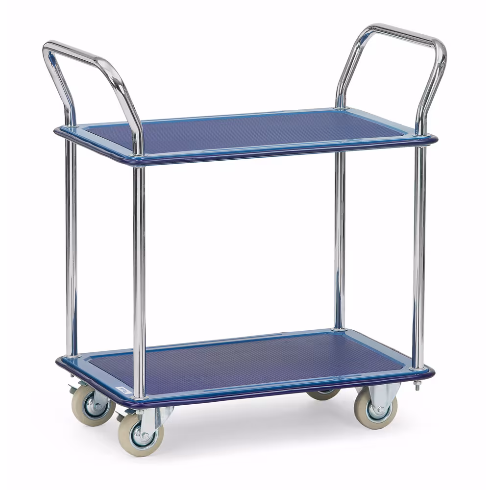 Ganzstahlwagen 3112 mit 2 Plattformen aus Stahlblech gepresst, pulverbeschichtet brillantblau RAL 5007 von der Marke Fetra aus der Produktreihe Transportsysteme