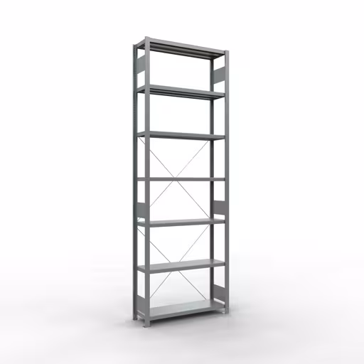 Grundregal, Fachbodenregal Stecksystem MULTIplus330, 3000 x 1000 x 300 mm (HxBxT), 7 Fachböden, Kreuzstrebe, verzinkt von der Marke Schulte Lagertechnik Grundregal, Fachbodenregal Stecksystem MULTIplus330, 3000 x 1000 x 300 mm (HxBxT), 7 Fachböden, Kreuzstrebe, verzinkt aus der Kategorie Grundregal mit der Artikelnummer 13932