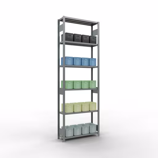 Produktbild Nr.12 des Artikels Grundregal, Fachbodenregal Stecksystem MULTIplus250, 3000 x 1000 x 300 mm (HxBxT), 7 Fachböden, Längenriegel, verzinkt aus der Produktreihe Stecksystem von der Marke Schulte Lagertechnik