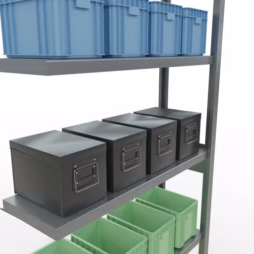 Produktbild Nr 15 des Artikels Anbauregal, Fachbodenregal Stecksystem MULTIplus330, 2500 x 1000 x 300 mm (HxBxT), 6 Fachböden, Kreuzstrebe, verzinkt Abbildung Nr 15 des Artikels Anbauregal, Fachbodenregal Stecksystem MULTIplus330, 2500 x 1000 x 300 mm (HxBxT), 6 Fachböden, Kreuzstrebe, verzinkt aus der Produktgruppe Stecksystem von der Marke Schulte Lagertechnik