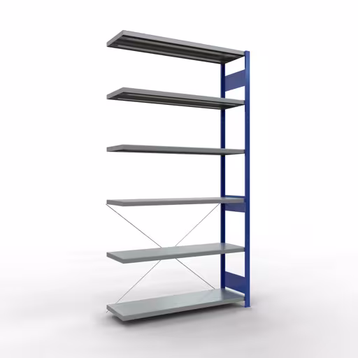 Abbildung Nr 11 des Artikels Anbauregal, Fachbodenregal Stecksystem MULTIplus250, 2500 x 1300 x 400 mm (HxBxT), 6 Fachböden, Kreuzstrebe, RAL 5010 enzianblau/verzinkt aus der Produktgruppe Stecksystem von der Marke Schulte Lagertechnik