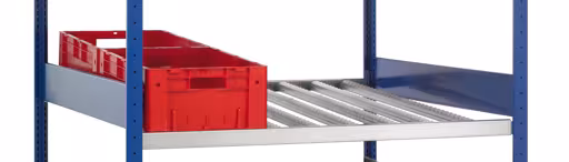 Zusatzebene für Bereitstellregal, 1300 x 1300, mit Röllchenleisten für Behälter und Kästen, verzinkt von Schulte Lagertechnik mit der Artikelnr. 38872
