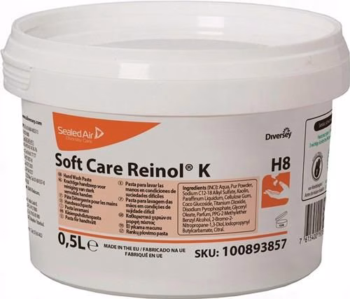 Handwaspasta Soft Care Reinol K 500 ml, vrij van huidirriterende ingrediënten, van het merk Diversey Handwaspasta Soft Care Reinol K, vrij van huidirriterende ingrediënten, DIVERSEY uit de categorie Handen en Huid, Reiniging en Bescherming, met artikelnummer 9000473091