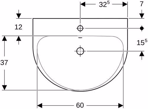 Waschtisch Renova mit Hahnloch, mit Überlauf 650 x 500 mm weiß GEBERIT