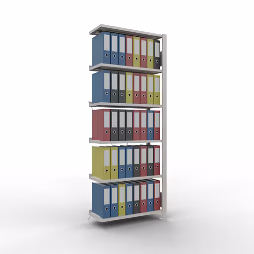 Abbildung Nr 14 des Artikels Anbauregal, Büro-Fachbodenregal Stecksystem MULTIplus85, 2000 x 750 x 300 mm (HxBxT), 6 Fachböden, Kreuzstrebe, mit Anschlagleiste, lichtgrau aus der Produktgruppe Büroregale von der Marke Schulte Lagertechnik
