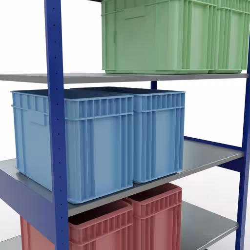 Produktbild Nr.14 des Artikels Grundregal, Fachbodenregal Stecksystem MULTIplus150, 2500 x 1300 x 800 mm (HxBxT), 6 Fachböden, Längenriegel, RAL 5010 enzianblau/verzinkt aus der Produktreihe Stecksystem von der Marke Schulte Lagertechnik