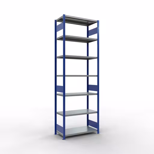 Grundregal, Fachbodenregal Stecksystem MULTIplus330, 3000 x 1000 x 500 mm (HxBxT), 7 Fachböden, Längenriegel, RAL 5010 enzianblau/verzinkt aus der Kategorie Grundregal mit der Artikelnummer 13952-LR-B