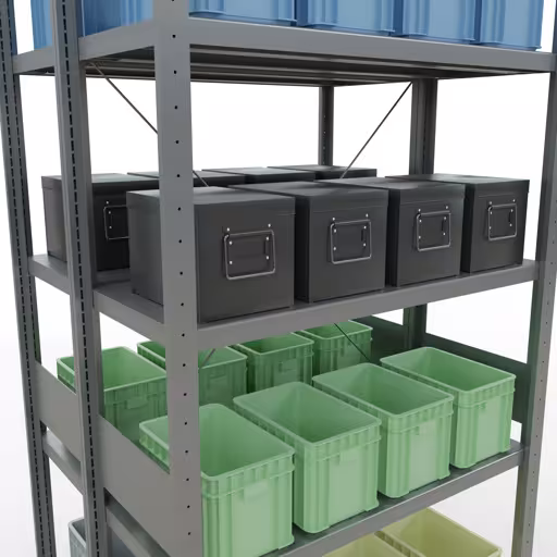 Zusatzbild des Artikels Grundregal, Doppelregal, Fachbodenregal Stecksystem MULTIplus250, 3000 x 1000 x (2x400) mm (HxBxT), 2x7 Fachböden, Kreuzstrebe, verzinkt aus Doppelregale