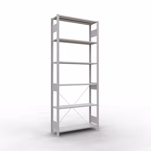 Grundregal, Fachbodenregal Stecksystem MULTIplus150, 2500 x 1000 x 300 mm (HxBxT), 6 Fachböden, Kreuzstrebe, RAL 7035 lichtgrau von der Marke Schulte Lagertechnik Grundregal, Fachbodenregal Stecksystem MULTIplus150, 2500 x 1000 x 300 mm (HxBxT), 6 Fachböden, Kreuzstrebe, RAL 7035 lichtgrau aus der Kategorie Grundregal mit der Artikelnummer 32631