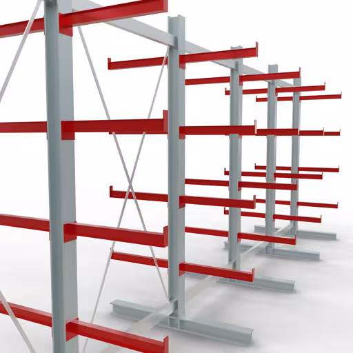 Abbildung Nr 7 des Artikels K 3000 Komplettregal, doppelseitig, 2500 x 6500 x 600 mm, RAL 7001 / RAL 3000, 5 Lagerebenen aus der Produktgruppe Kragarmregale von der Marke Schulte Lagertechnik