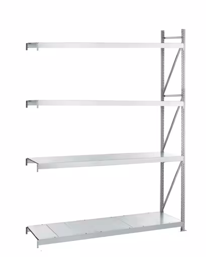 Anbauregal, Weitspannregal WS 3000 mit Stahlpaneelen, 2500 x 2500 x 600 mm, verzinkt, 4 Ebenen, Fachlast 500 kg, Feldlast 2.000 kg aus der Kategorie WS3000 für Fachlasten bis 500kg mit der Artikelnummer 22265