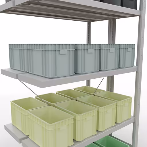 Anbauregal, Doppelregal, Fachbodenregal Stecksystem MULTIplus250, 2000 x 1000 x (2x300) mm (HxBxT), 2x5 Fachböden, Kreuzstrebe, RAL 7035 lichtgrau mit der GTIN 4004514292032 Anbauregal, Doppelregal, Fachbodenregal Stecksystem MULTIplus250, 2000 x 1000 x (2x300) mm (HxBxT), 2x5 Fachböden, Kreuzstrebe, RAL 7035 lichtgrau von Schulte Lagertechnik mit der Artikelnr. 32135-A