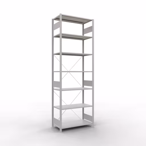 Grundregal, Fachbodenregal Stecksystem MULTIplus85, 3000 x 1000 x 500 mm (HxBxT), 7 Fachböden, Kreuzstrebe, RAL 7035 lichtgrau von der Marke Schulte Lagertechnik Grundregal, Fachbodenregal Stecksystem MULTIplus85, 3000 x 1000 x 500 mm (HxBxT), 7 Fachböden, Kreuzstrebe, RAL 7035 lichtgrau aus der Kategorie Grundregal mit der Artikelnummer 33052