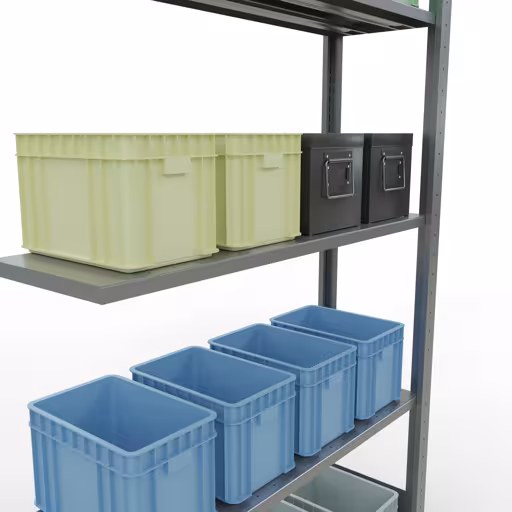 Zusatzbild des Artikels Anbauregal, Fachbodenregal Stecksystem MULTIplus150, 2000 x 1000 x 300 mm (HxBxT), 5 Fachböden, Längenriegel, verzinkt Zusatzbild des Artikels Anbauregal, Fachbodenregal Stecksystem MULTIplus150, 2000 x 1000 x 300 mm (HxBxT), 5 Fachböden, Längenriegel, verzinkt aus Anbauregal