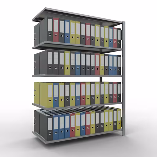 Anbauregal, Büro-Fachbodenregal Stecksystem MULTIplus150, 1800 x 1300 x 600 mm (HxBxT), 5 Fachböden, Längenriegel, verzinkt, ohne Mittelanschlag von der Marke Schulte Lagertechnik aus der Produktreihe Büroregale