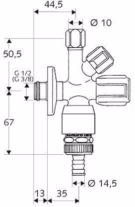 Technische Zeichnung 4081013 Kombinations-Eckventil COMFORT chrom, mit Rohrbelüfter 1/2Zoll SCHELL