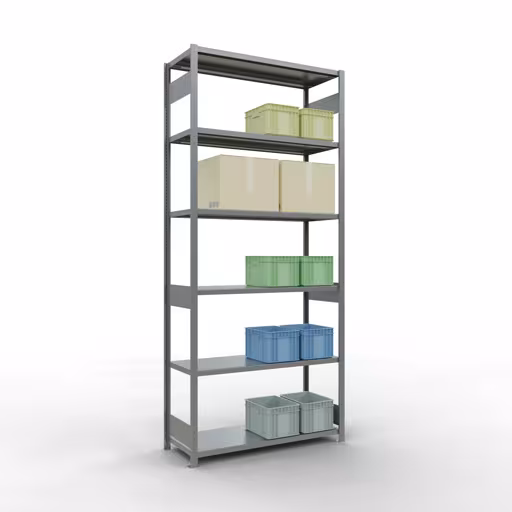 Abbildung Nr 14 des Artikels Grundregal, Fachbodenregal Stecksystem MULTIplus250, 3000 x 1300 x 500 mm (HxBxT), 7 Fachböden, Längenriegel, verzinkt aus der Produktgruppe Stecksystem von der Marke Schulte Lagertechnik