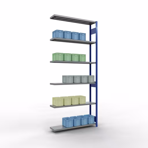 Abbildung Nr 14 des Artikels Anbauregal, Fachbodenregal Stecksystem MULTIplus250, 3000 x 1300 x 300 mm (HxBxT), 7 Fachböden, Längenriegel, RAL 5010 enzianblau/verzinkt aus der Produktgruppe Stecksystem von der Marke Schulte Lagertechnik