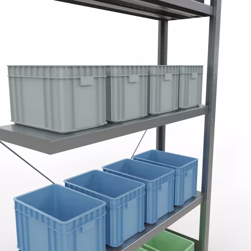Abbildung Nr 15 des Artikels Anbauregal, Fachbodenregal Stecksystem MULTIplus330, 2000 x 1000 x 300 mm (HxBxT), 5 Fachböden, Kreuzstrebe, verzinkt aus der Produktgruppe Stecksystem von der Marke Schulte Lagertechnik