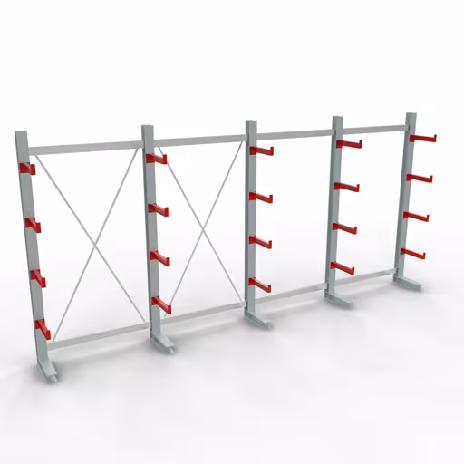 Abbildung Nr 11 des Artikels K 3000 Komplettregal, einseitig, 2500 x 5200 x 400 mm, RAL 7001 / RAL 3000, 5 Lagerebenen aus der Produktgruppe Kragarmregale von der Marke Schulte Lagertechnik