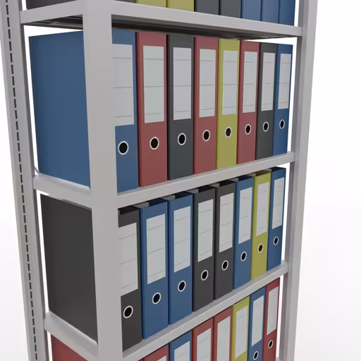 Weitere Ansicht des Artikels Grundregal, Büro-Fachbodenregal Stecksystem MULTIplus85, 2300 x 750 x 300 mm (HxBxT), 7 Fachböden, Kreuzstrebe, ohne Anschlagleiste, lichtgrau aus der Kategorie Büroregale