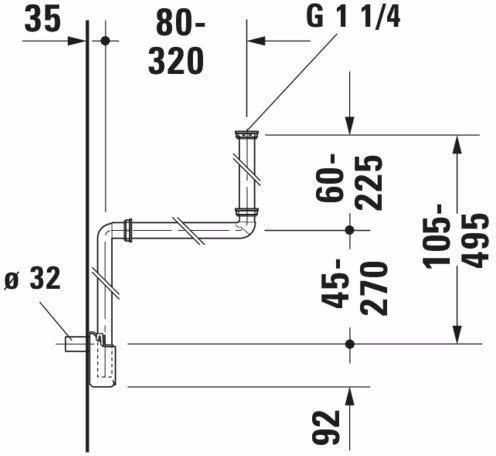 Technische Zeichnung 3985421 Raumsparsifon Kunststoff Weiß DURAVIT