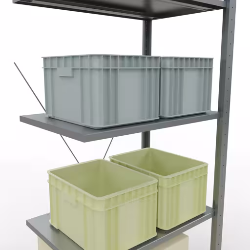 Andere Ansicht des Artikels Anbauregal, Fachbodenregal Stecksystem MULTIplus150, 2000 x 750 x 500 mm (HxBxT), 5 Fachböden, Kreuzstrebe, verzinkt aus der Kategorie Stecksystem