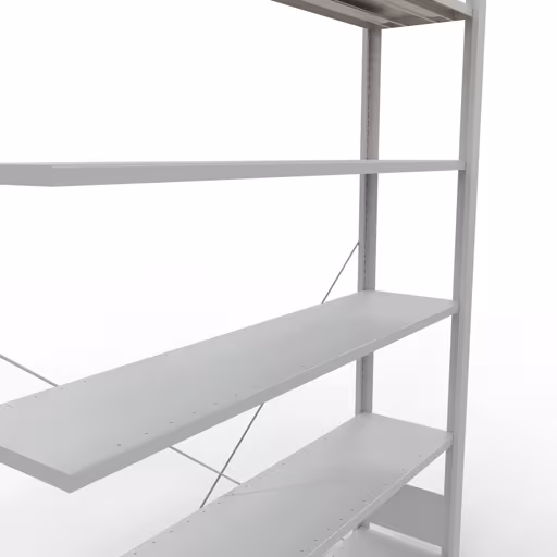 Anbauregal, Büro-Fachbodenregal Stecksystem MULTIplus85, 2000 x 1300 x 300 mm (HxBxT), 6 Fachböden, Kreuzstrebe, ohne Anschlagleiste, lichtgrau von Schulte Lagertechnik mit der Artikelnr. 36029