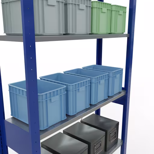 Produktbild Nr.12 des Artikels Grundregal, Fachbodenregal Stecksystem MULTIplus150, 2500 x 1000 x 300 mm (HxBxT), 6 Fachböden, Kreuzstrebe, RAL 5010/verzinkt aus der Produktreihe Stecksystem von der Marke Schulte Lagertechnik