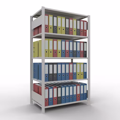 Abbildung Nr 11 des Artikels Grundregal, Büro-Fachbodenregal Stecksystem MULTIplus150, 1800 x 1000 x 600 mm (HxBxT), 5 Fachböden, Längenriegel, mit Mittelanschlag, lichtgrau aus der Produktgruppe Büroregale von der Marke Schulte Lagertechnik