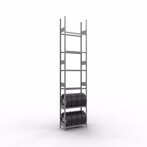 Produktbild Nr 11 des Artikels Grundregal, Räder-/Reifenregal, 4500 x 1000 x 400 mm, verzinkt, 6 Lagerebenen á 150 kg Fachlast pro Ebene Abbildung Nr 11 des Artikels Grundregal, Räder-/Reifenregal, 4500 x 1000 x 400 mm, verzinkt, 6 Lagerebenen á 150 kg Fachlast pro Ebene aus der Produktgruppe Fachbodenregale von der Marke Schulte Lagertechnik