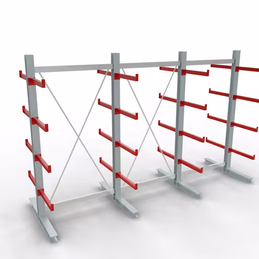 K 3000 Komplettregal, doppelseitig, 2500 x 3900 x 600 mm, RAL 7001 / RAL 3000, 5 Lagerebenen von der Marke Schulte Lagertechnik aus der Produktreihe Kragarmregale