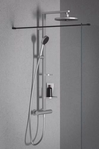 Ideal Standard Duschsystem CerathermAlu+ mit Brausethermostat, 2 Ablagen, 2-funktioniger Handbrause und 2-funktioniger Kopfbrause Silver
