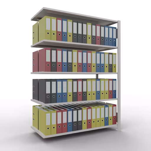 Abbildung Nr 7 des Artikels Anbauregal, Büro-Fachbodenregal Stecksystem MULTIplus150, 1800 x 1300 x 600 mm (HxBxT), 5 Fachböden, Längenriegel, ohne Mittelanschlag, lichtgrau aus der Produktgruppe Büroregale von der Marke Schulte Lagertechnik