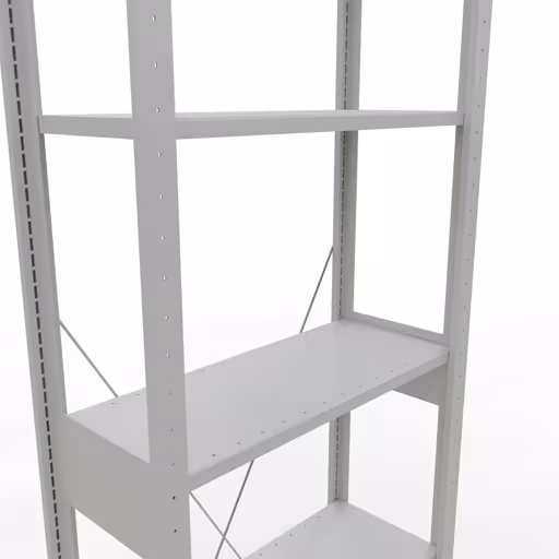 Zusatzbild des Artikels Grundregal, Fachbodenregal Stecksystem MULTIplus150, 2500 x 750 x 300 mm (HxBxT), 6 Fachböden, Kreuzstrebe, RAL 7035 lichtgrau Zusatzbild des Artikels Grundregal, Fachbodenregal Stecksystem MULTIplus150, 2500 x 750 x 300 mm (HxBxT), 6 Fachböden, Kreuzstrebe, RAL 7035 lichtgrau aus Grundregal