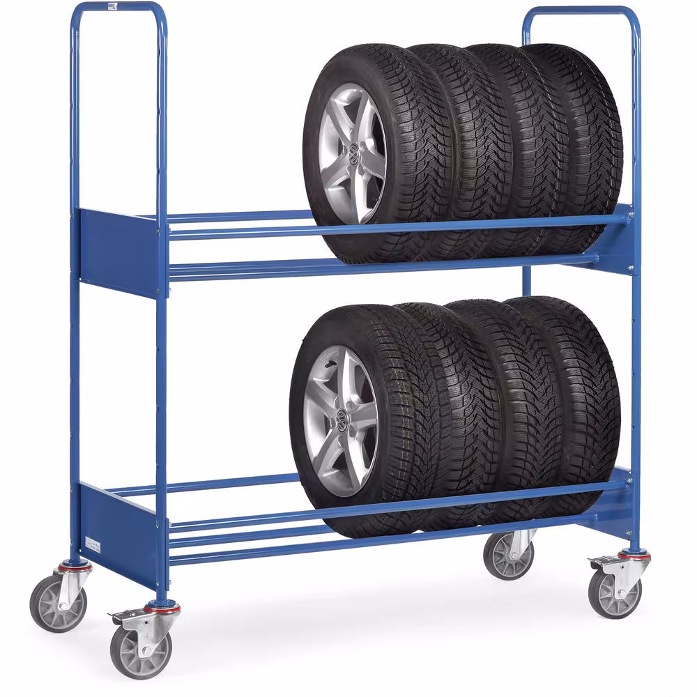 Reifenwagen 4586 pulverbeschichtet blau RAL 5007, mit TPE-Bereifung, Naben mit Rillenkugellager von der Marke Fetra aus der Produktreihe Transportsysteme