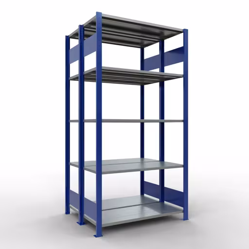 Grundregal, Doppelregal, Fachbodenregal Stecksystem MULTIplus150, 2000 x 1000 x (2x400) mm (HxBxT), 2x5 Fachböden, Längenriegel, RAL 5010 enzianblau aus der Kategorie Doppelregale mit der Artikelnummer 33140-B