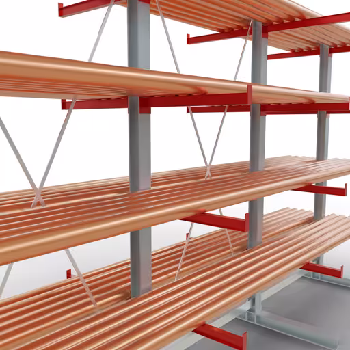 K 6000 Komplettregal, doppelseitig, 3000 x 4500 x 2x 750 mm, RAL 7001 / RAL 3000, 5 Lagerebenen von der Marke Schulte Lagertechnik aus der Produktreihe Kragarmregale