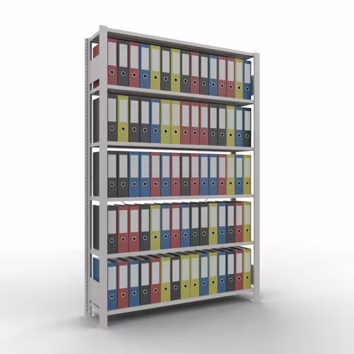 Abbildung Nr 9 des Artikels Grundregal, Büro-Fachbodenregal Stecksystem MULTIplus85, 2000 x 1300 x 300 mm (HxBxT), 6 Fachböden, Kreuzstrebe, ohne Anschlagleiste, lichtgrau aus der Produktgruppe Büroregale von der Marke Schulte Lagertechnik