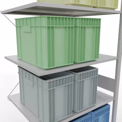 Abbildung Nr 8 des Artikels Anbauregal, Fachbodenregal Stecksystem MULTIplus150, 3000 x 1000 x 800 mm (HxBxT), 7 Fachböden, Kreuzstrebe, RAL 7035 lichtgrau aus der Produktgruppe Stecksystem von der Marke Schulte Lagertechnik