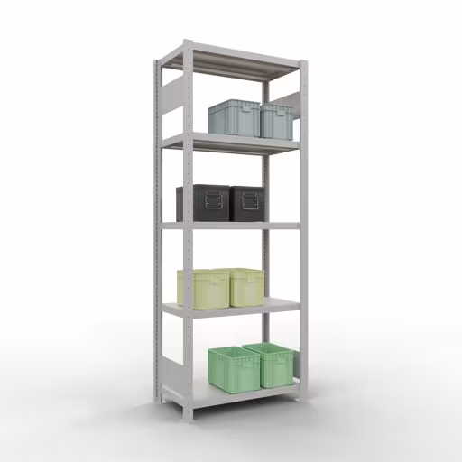 Produktbild Nr 15 des Artikels Grundregal, Fachbodenregal Stecksystem MULTIplus250, 2000 x 750 x 400 mm (HxBxT), 5 Fachböden, Längenriegel, RAL 7035 lichtgrau Abbildung Nr 15 des Artikels Grundregal, Fachbodenregal Stecksystem MULTIplus250, 2000 x 750 x 400 mm (HxBxT), 5 Fachböden, Längenriegel, RAL 7035 lichtgrau aus der Produktgruppe Stecksystem von der Marke Schulte Lagertechnik