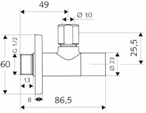 Technische Zeichnung 3995663 Design-Eckventil STILE 1/2Zoll chrom SCHELL