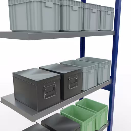 Anbauregal, Fachbodenregal Stecksystem MULTIplus250, 2500 x 1000 x 400 mm (HxBxT), 6 Fachböden, Kreuzstrebe, RAL 5010 enzianblau/verzinkt mit der GTIN 4004514282873 Anbauregal, Fachbodenregal Stecksystem MULTIplus250, 2500 x 1000 x 400 mm (HxBxT), 6 Fachböden, Kreuzstrebe, RAL 5010 enzianblau/verzinkt von Schulte Lagertechnik mit der Artikelnr. 12946-B