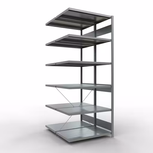 Anbauregal, Doppelregal, Fachbodenregal Stecksystem MULTIplus250, 2500 x 1000 x (2x600) mm (HxBxT), 2x6 Fachböden, Kreuzstrebe, verzinkt aus der Kategorie Doppelregale mit der Artikelnummer 14266-A