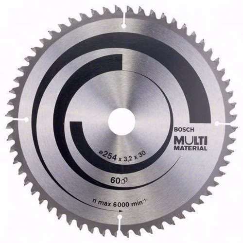 Lame de scie circulaire, diamètre extérieur 254 mm, 60 dents, HLTCG, alésage 30 mm, largeur de coupe 3,2 mm, marque HM BOSCH Lame de scie circulaire multi-matériaux BOSCH, de la catégorie des lames de scie circulaire, référence 8000342266